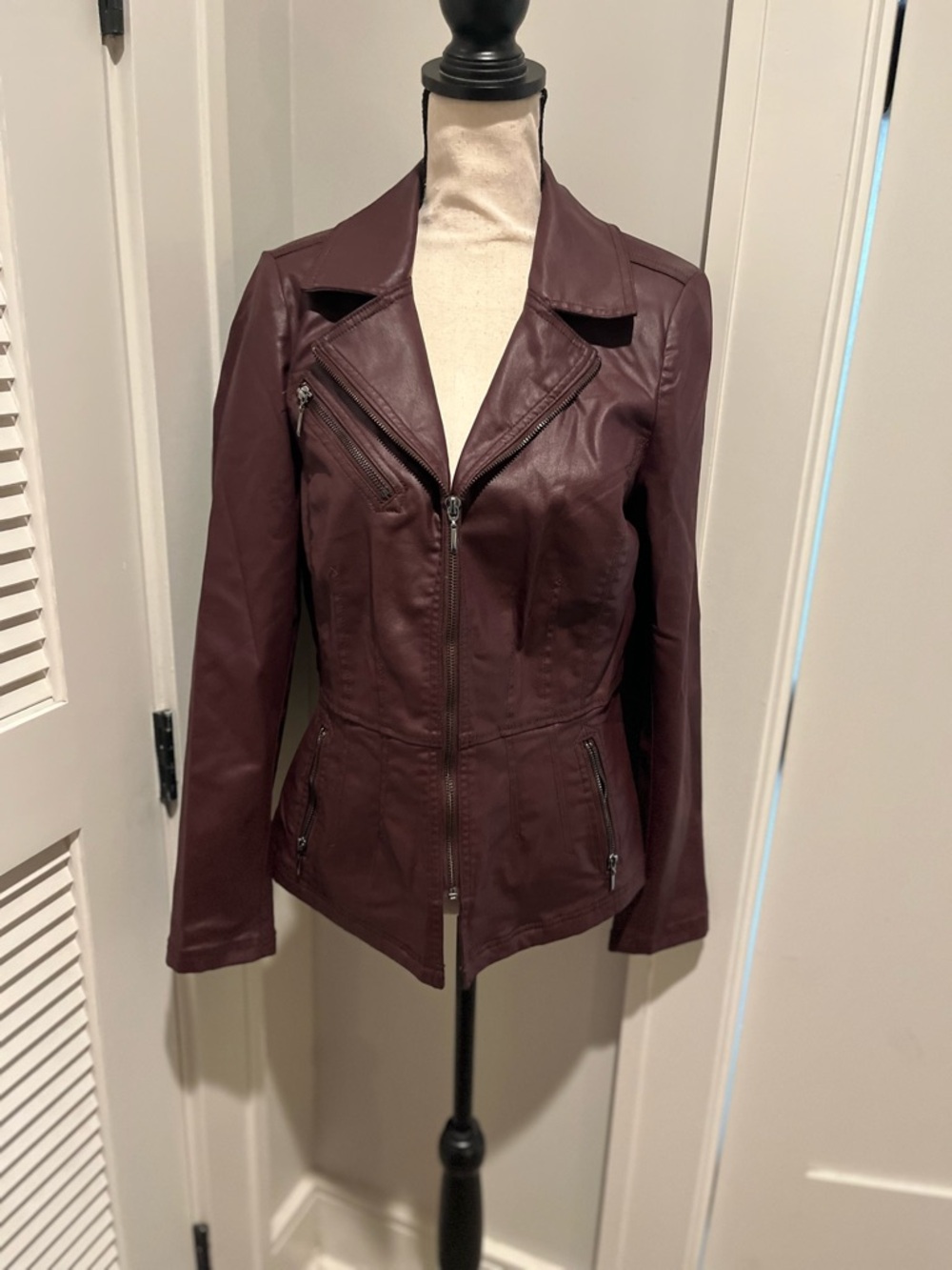 White House Black Market Deep Burgundy Faux Leather Moto Jacket